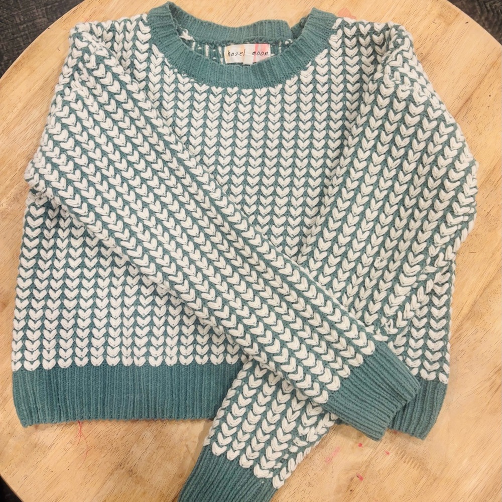 Teal and White Women's Sweater